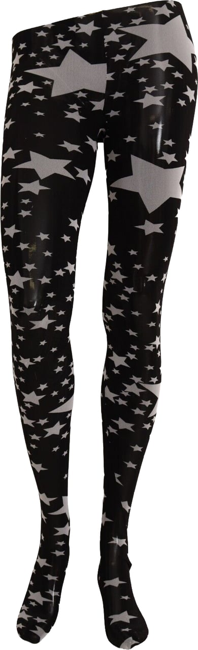 Dolce & Gabbana Black White Stars Print Nylon Stockings Zwart