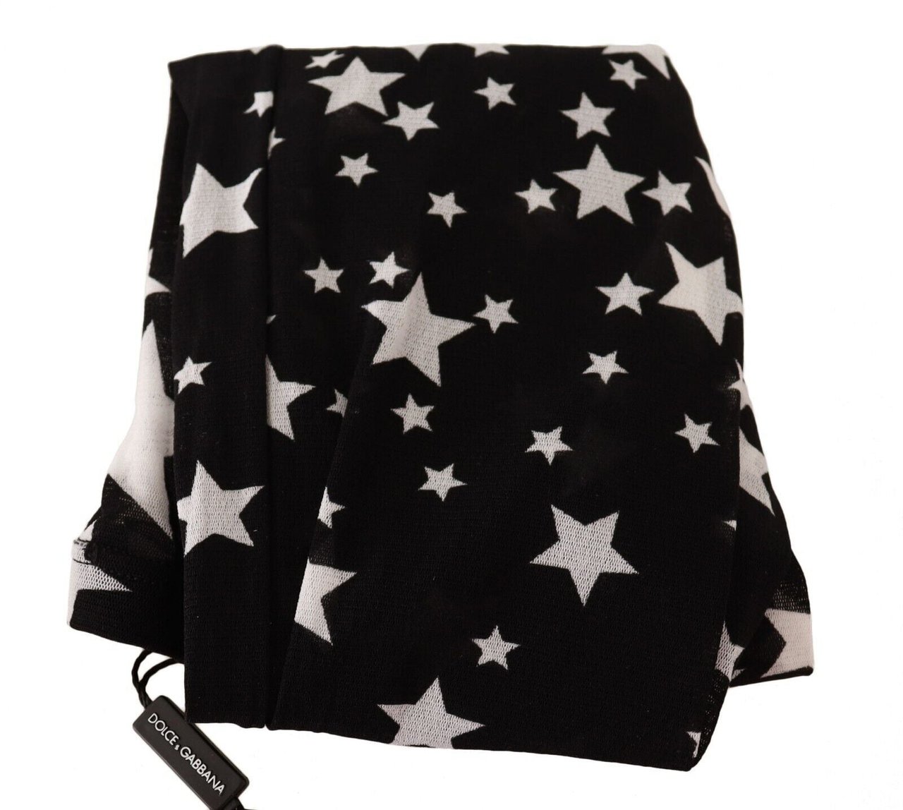 Dolce & Gabbana Black White Stars Print Nylon Stockings Zwart