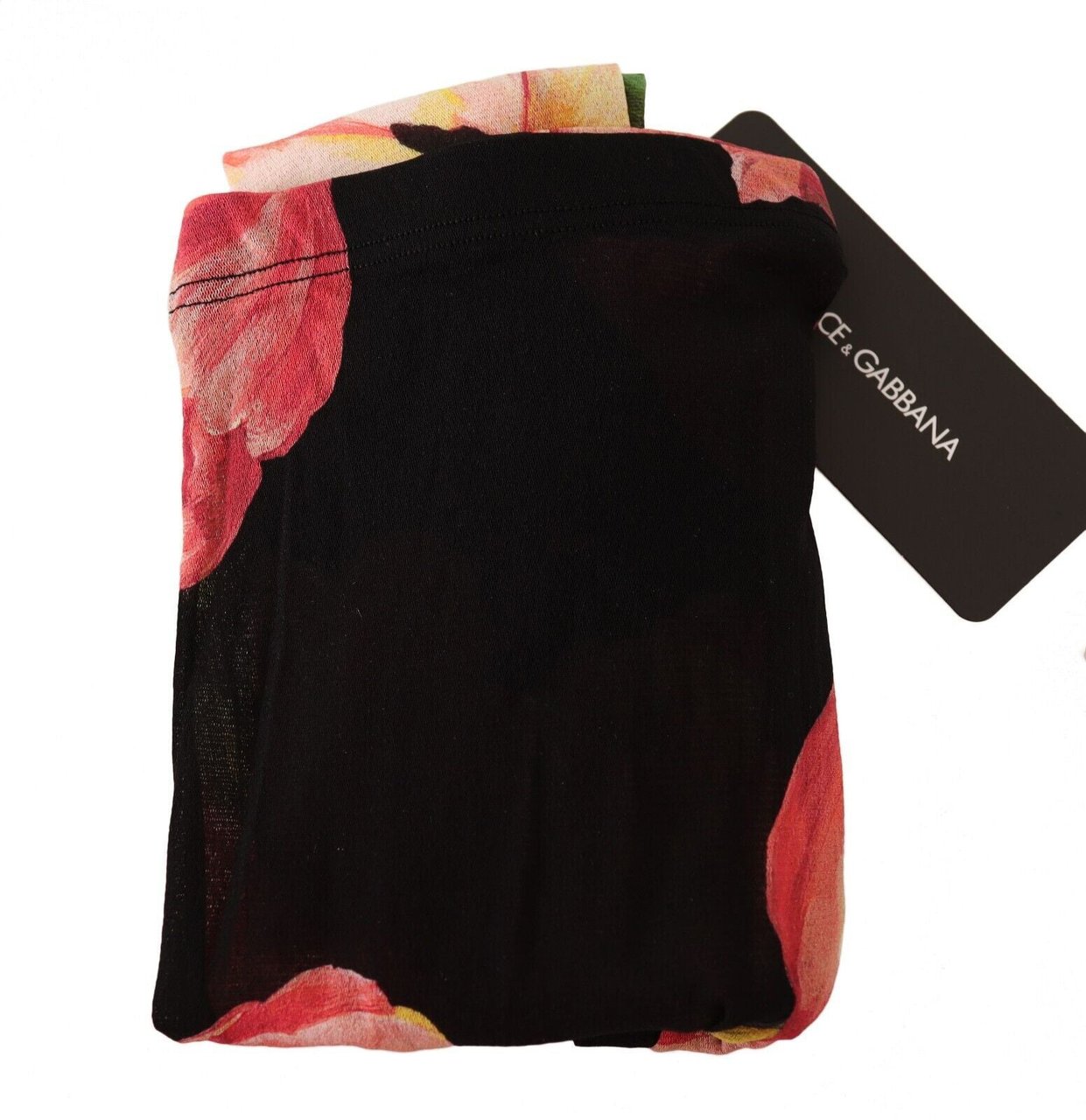 Dolce & Gabbana Black Floral Print Nylon Tights Stockings Zwart