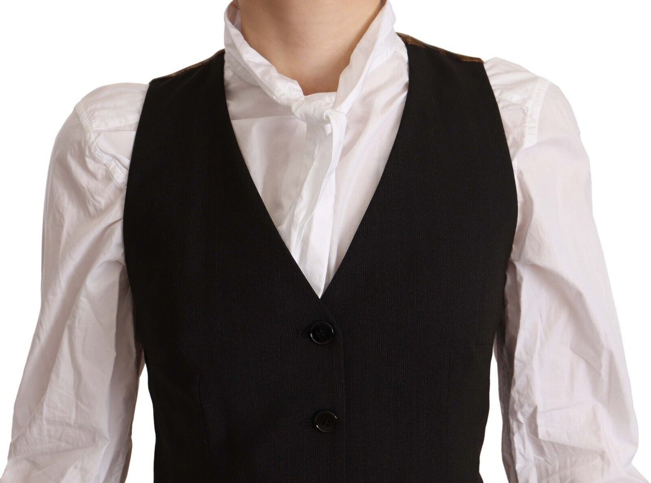 Dolce & Gabbana Black Button Down Sleeveless Vest Polyester Top Zwart