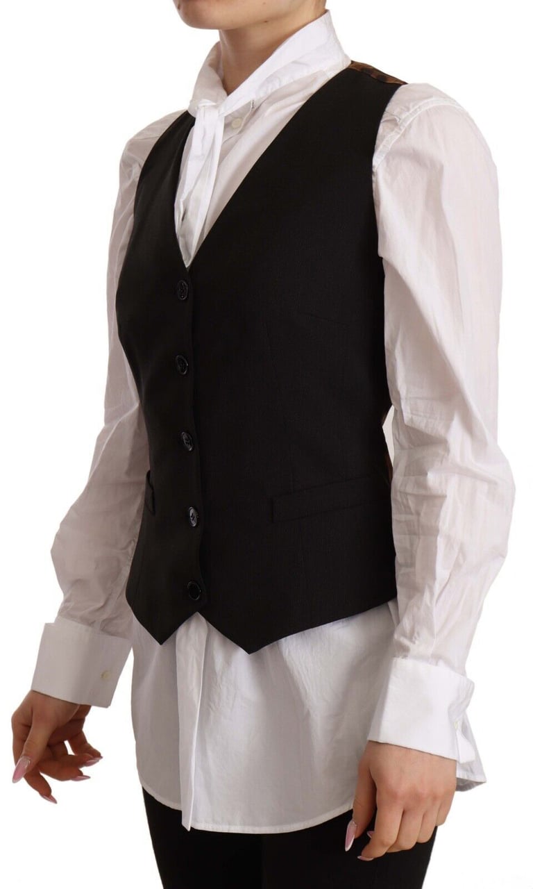 Dolce & Gabbana Black Button Down Sleeveless Vest Polyester Top Zwart
