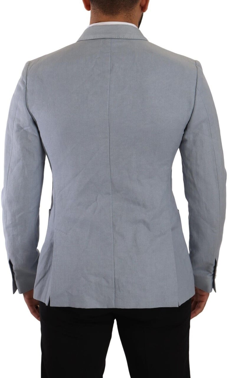Dolce & Gabbana Blue Cotton Linen Slim Fit Jacket Coat Blazer Lichtblauw