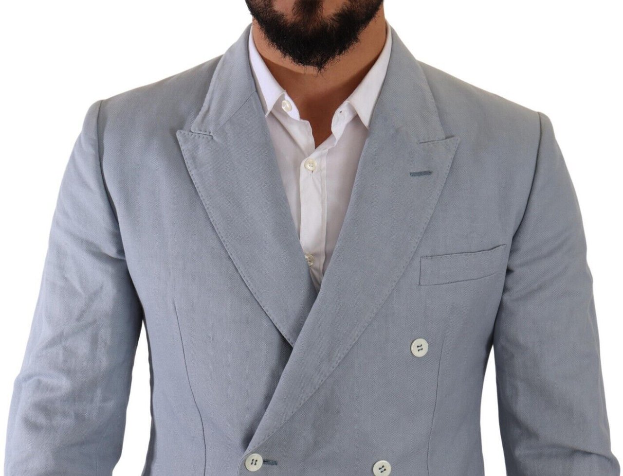 Dolce & Gabbana Blue Cotton Linen Slim Fit Jacket Coat Blazer Lichtblauw
