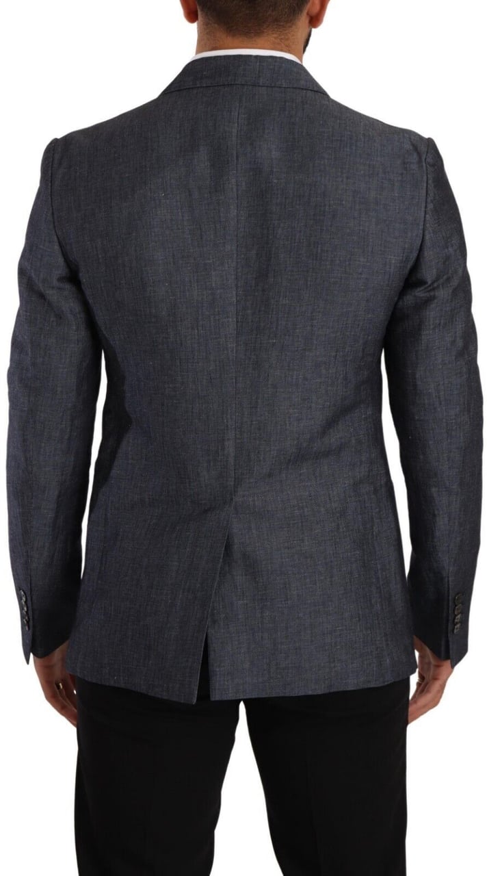 Dolce & Gabbana Blue Linen Cotton Jacket TAORMINA Blazer Blauw