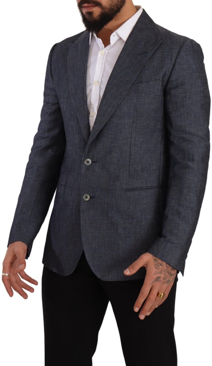 Dolce & Gabbana Blue Linen Cotton Jacket TAORMINA Blazer Blauw