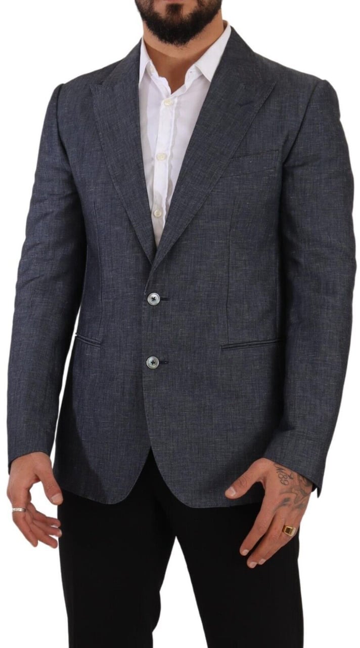 Dolce & Gabbana Blue Linen Cotton Jacket TAORMINA Blazer Blauw