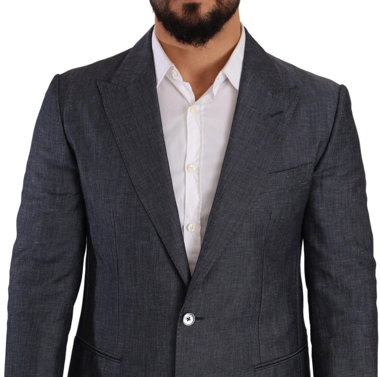 Dolce & Gabbana Blue Linen Cotton Jacket TAORMINA Blazer Blauw