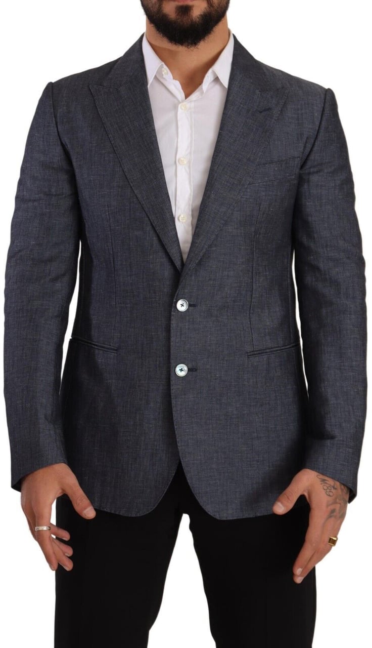 Dolce & Gabbana Blue Linen Cotton Jacket TAORMINA Blazer Blauw