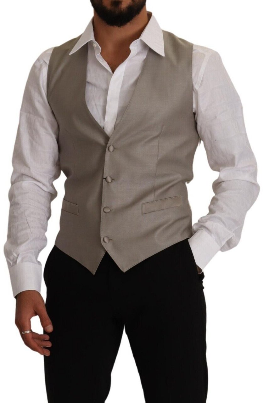 Dolce & Gabbana Beige Wool Single Breasted Waistcoat Vest Beige
