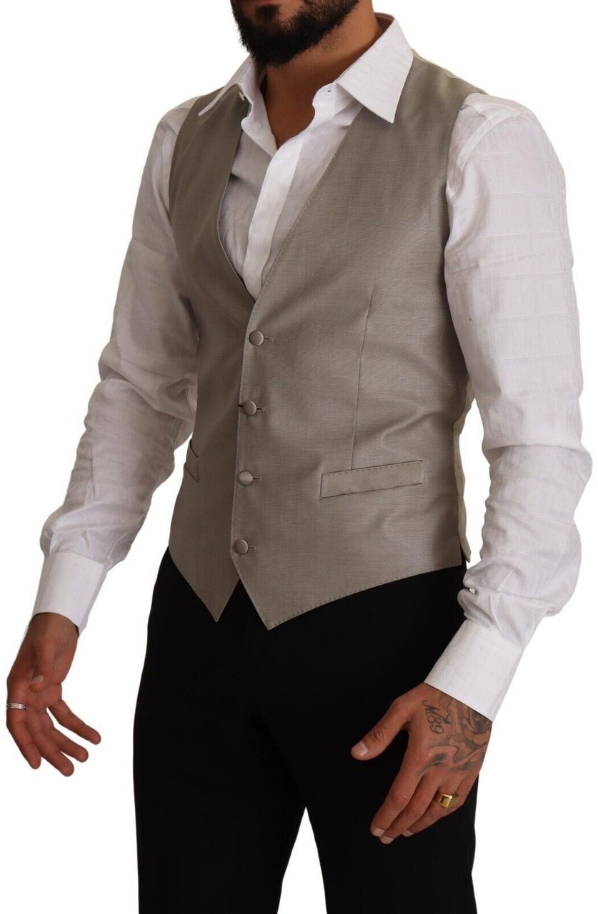Dolce & Gabbana Beige Wool Single Breasted Waistcoat Vest Beige