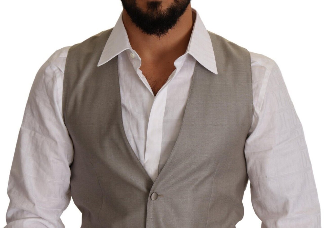 Dolce & Gabbana Beige Wool Single Breasted Waistcoat Vest Beige