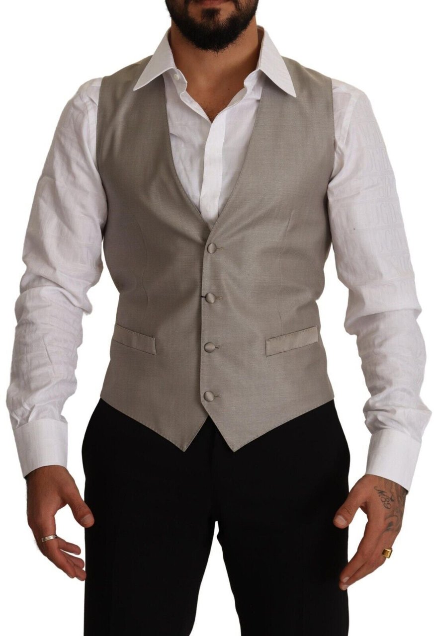 Dolce & Gabbana Beige Wool Single Breasted Waistcoat Vest Beige