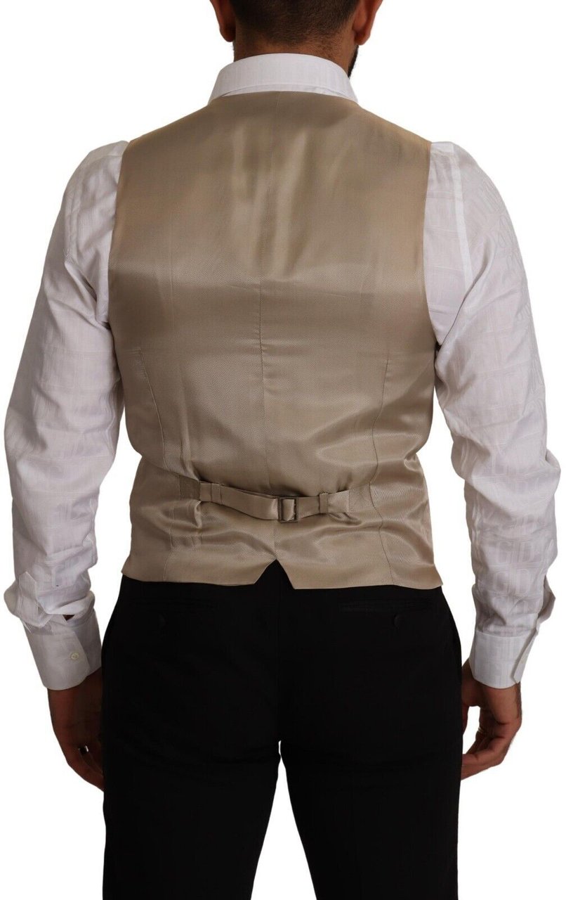 Dolce & Gabbana Beige Cotton Silk Slim Fit Waistcoat Vest Beige