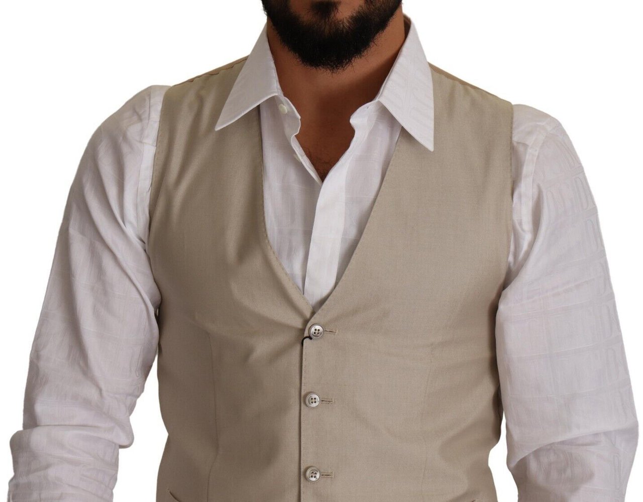 Dolce & Gabbana Beige Cotton Silk Slim Fit Waistcoat Vest Beige