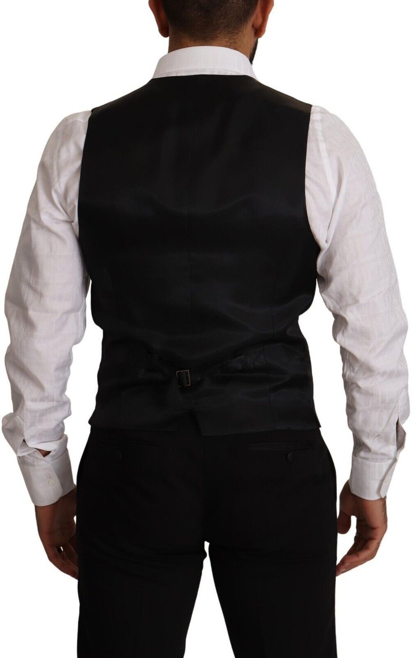 Dolce & Gabbana Blue Striped Wool Stretch Waistcoat Vest Blauw