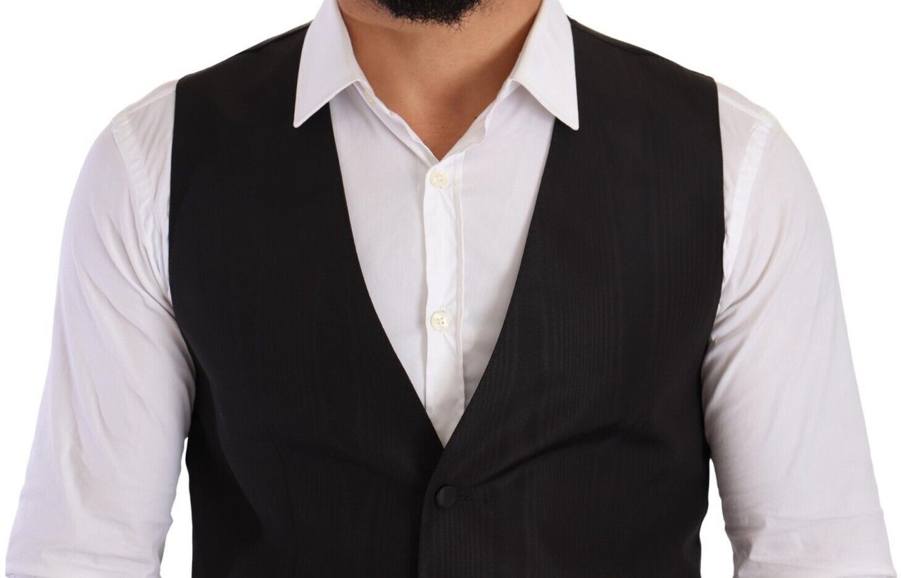 Dolce & Gabbana Gray Silk Slim Fit Waistcoat Formal Vest Grijs