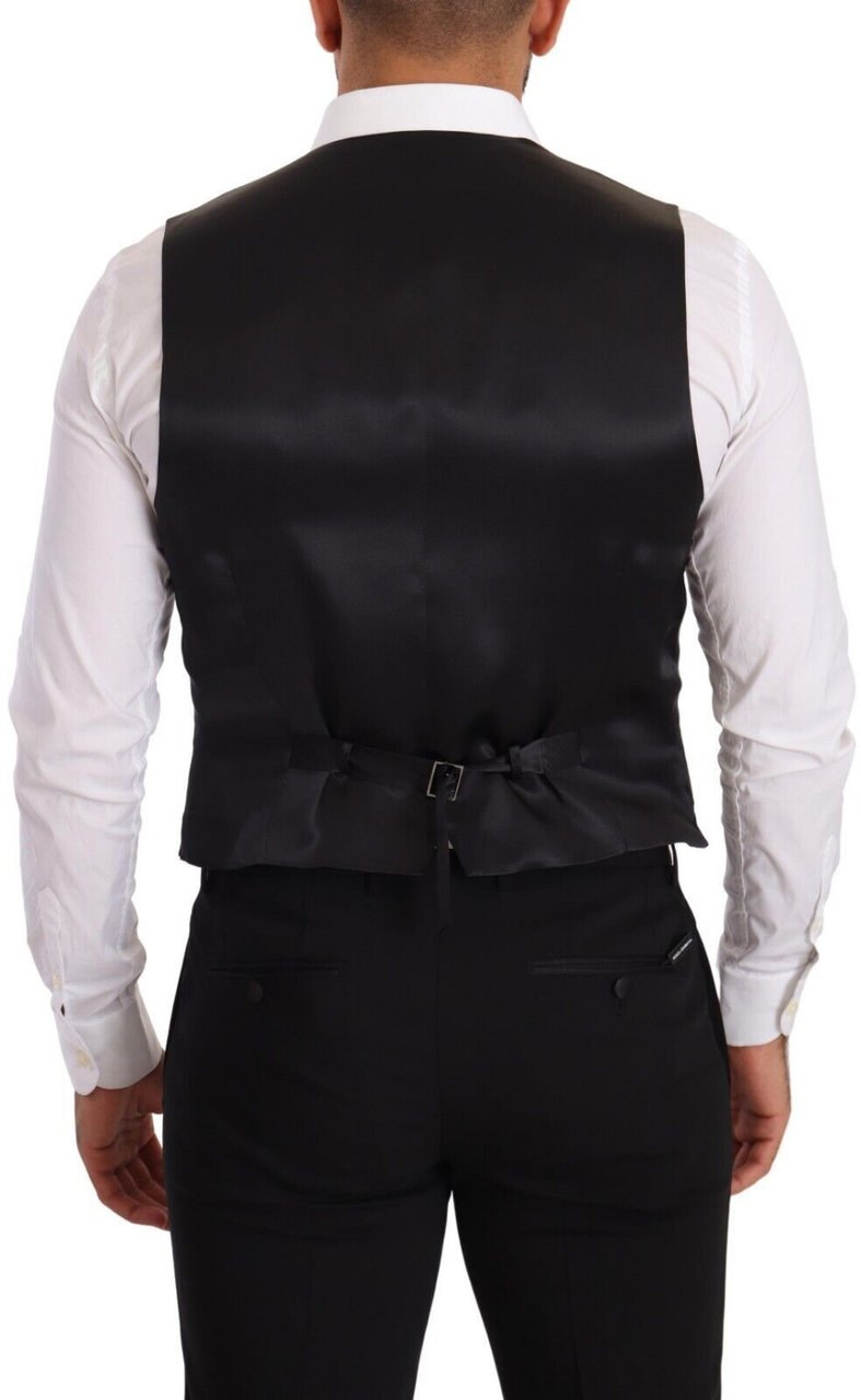 Dolce & Gabbana Gray Silk Slim Fit Waistcoat Formal Vest Grijs