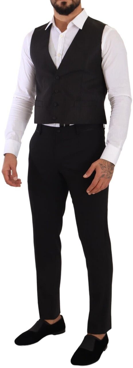 Dolce & Gabbana Gray Silk Slim Fit Waistcoat Formal Vest Grijs
