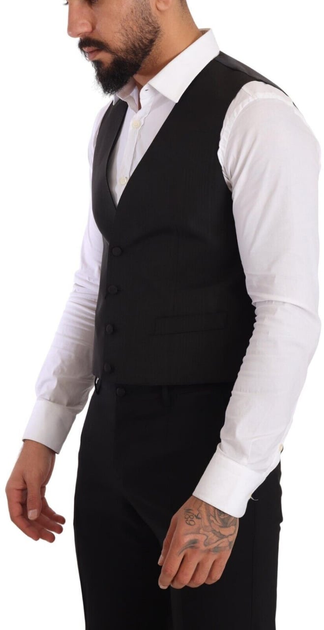 Dolce & Gabbana Gray Silk Slim Fit Waistcoat Formal Vest Grijs