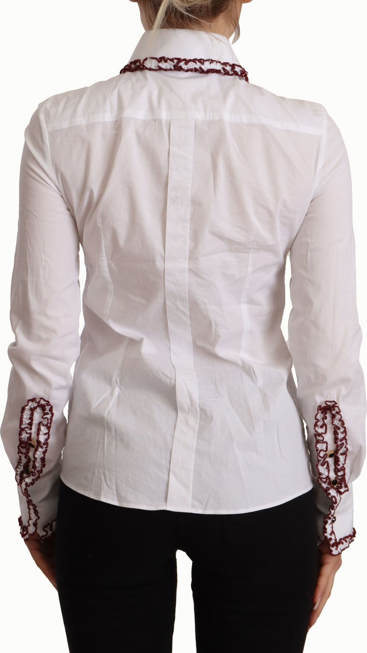 Dolce & Gabbana White Cotton Lace Long Sleeves Ruffle Collar Top Shirt Wit
