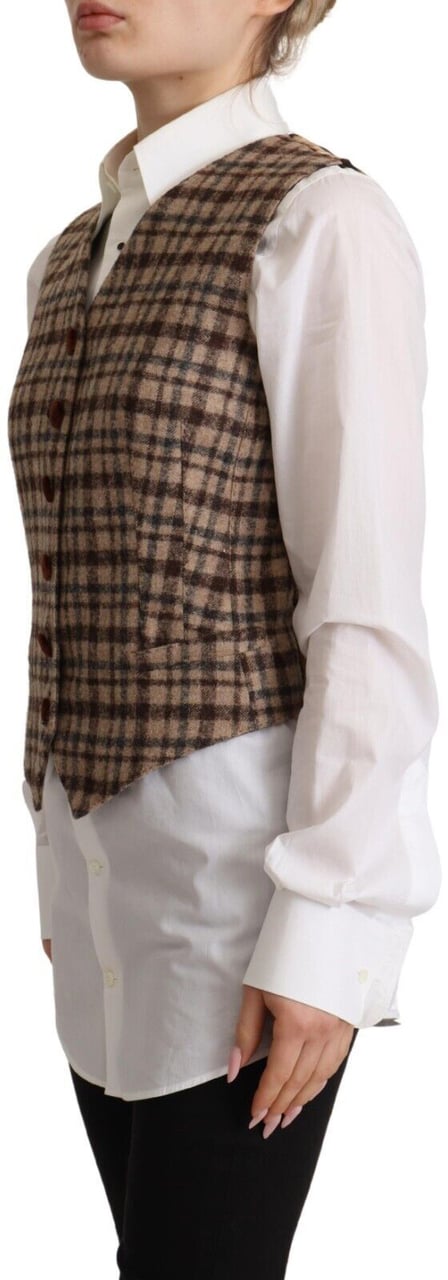Dolce & Gabbana Brown Checkered Leopard V-neck Sleeveless Vest Top Bruin