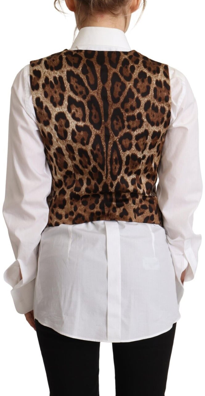 Dolce & Gabbana Brown Checkered Leopard V-neck Sleeveless Vest Top Bruin