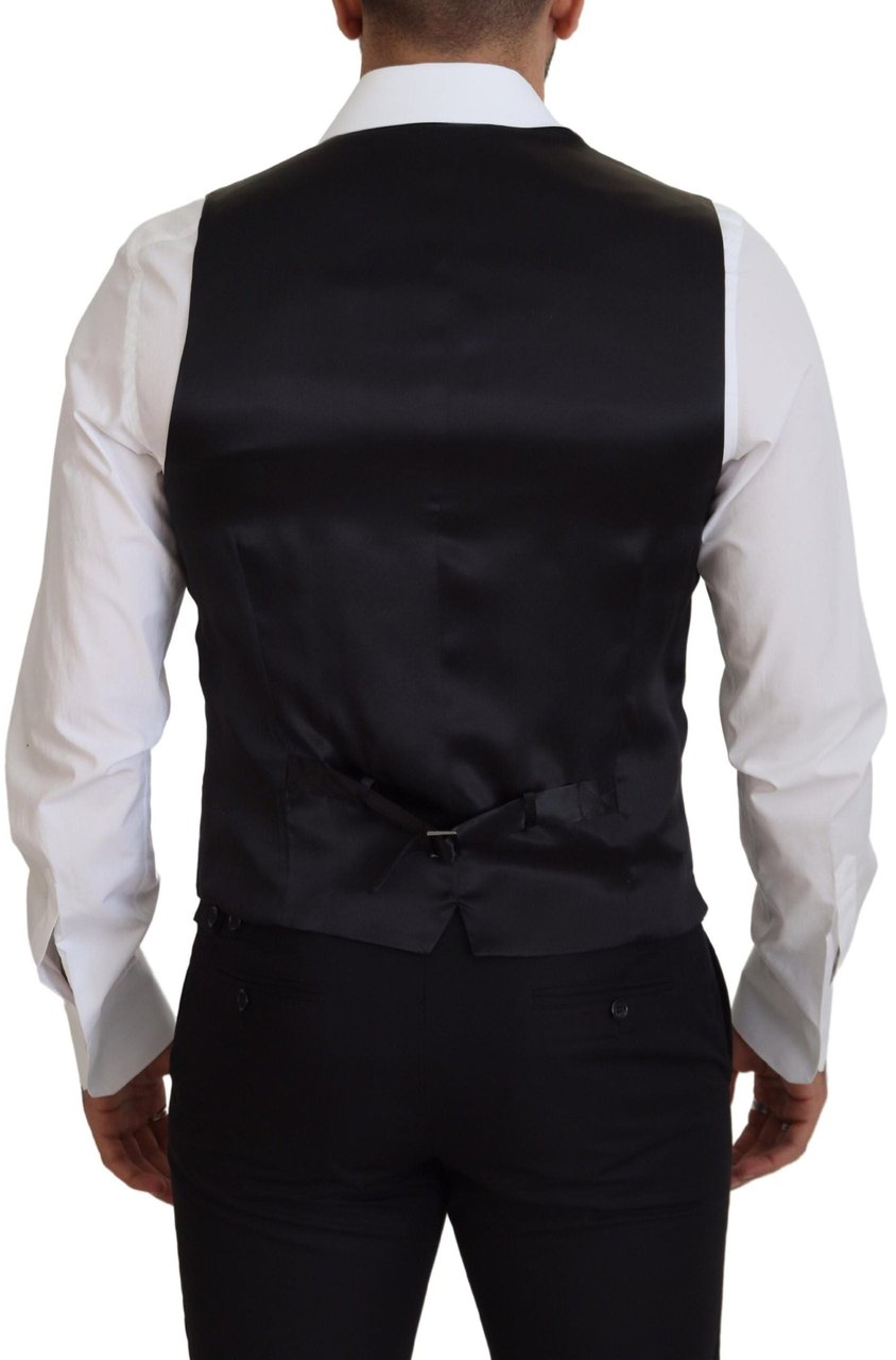 Dolce & Gabbana Black Virgin Wool Waistcoat Formal Dress Vest Zwart