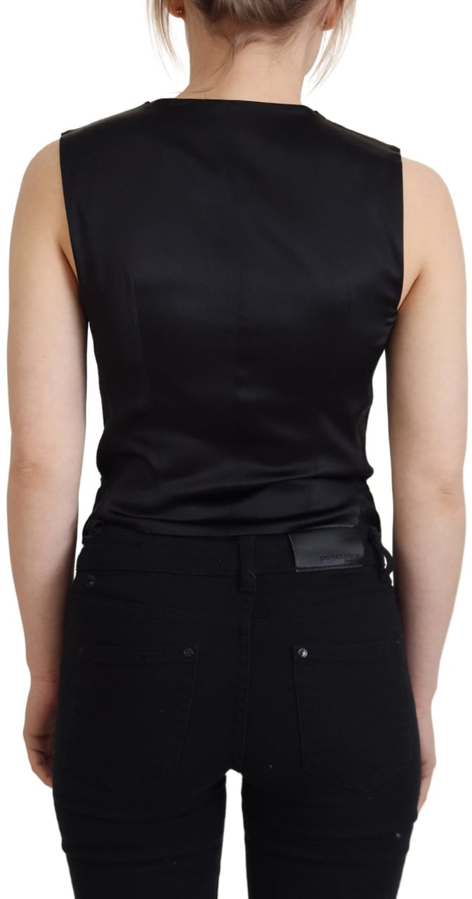 Dolce & Gabbana Black Brocade Button Down Sleeveless Vest Top Zwart