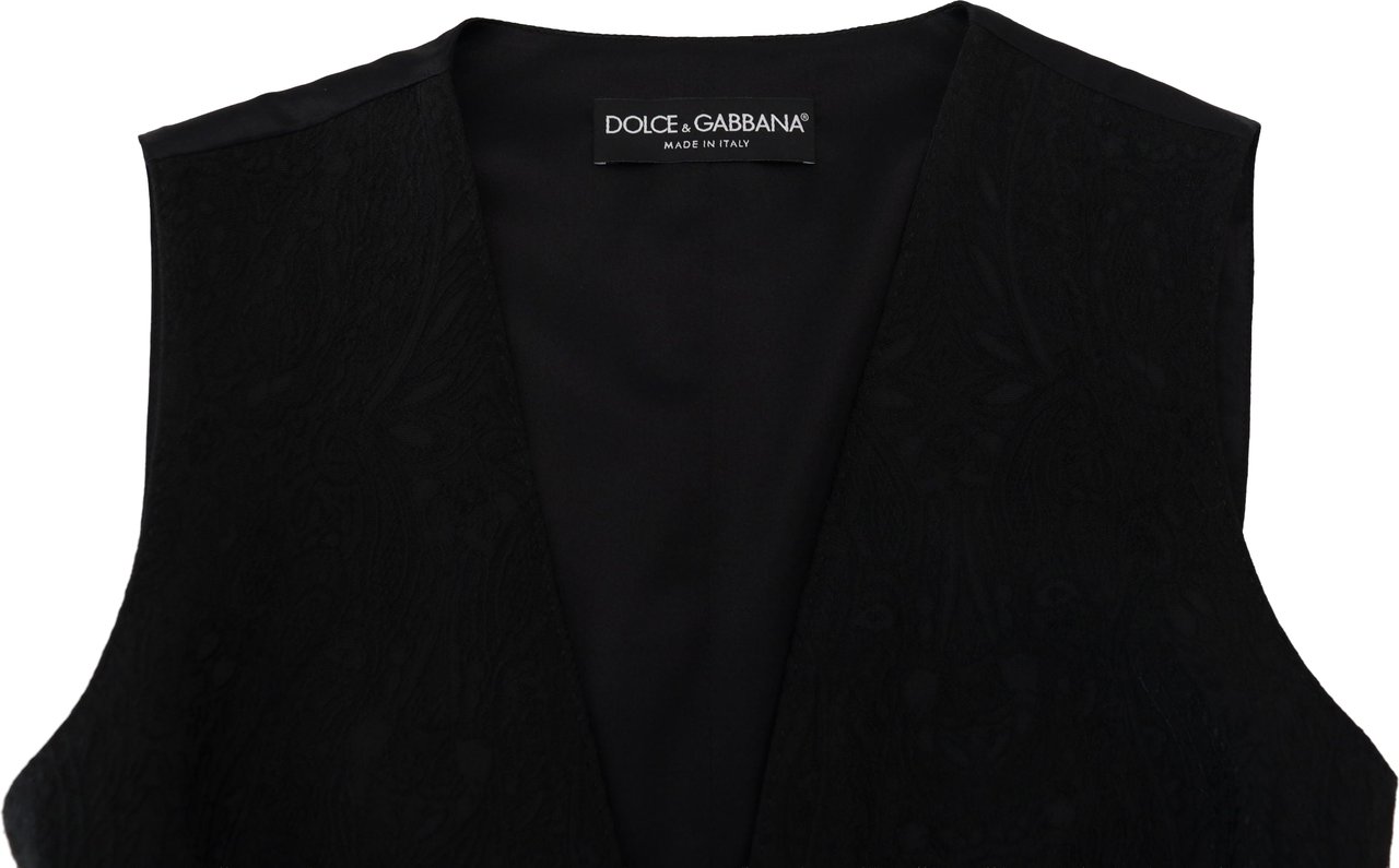 Dolce & Gabbana Black Brocade Button Down Sleeveless Vest Top Zwart