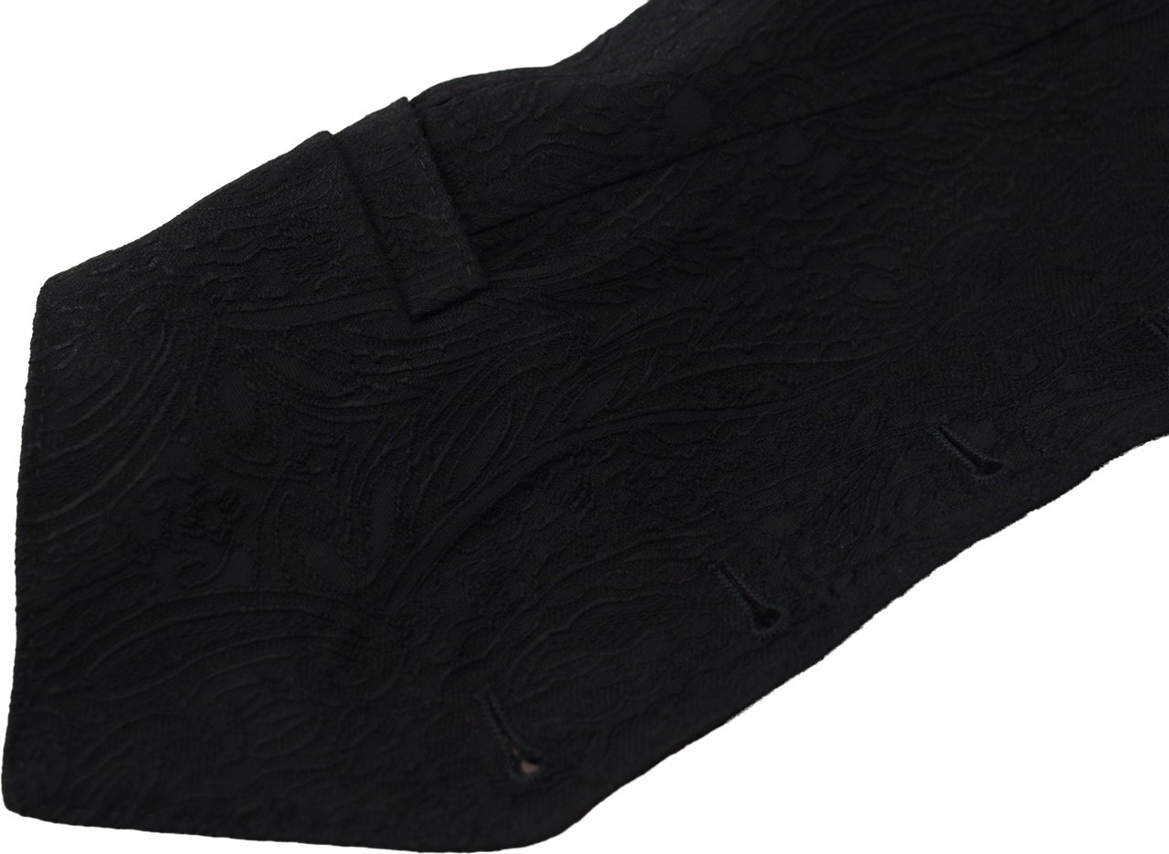 Dolce & Gabbana Black Brocade Button Down Sleeveless Vest Top Zwart