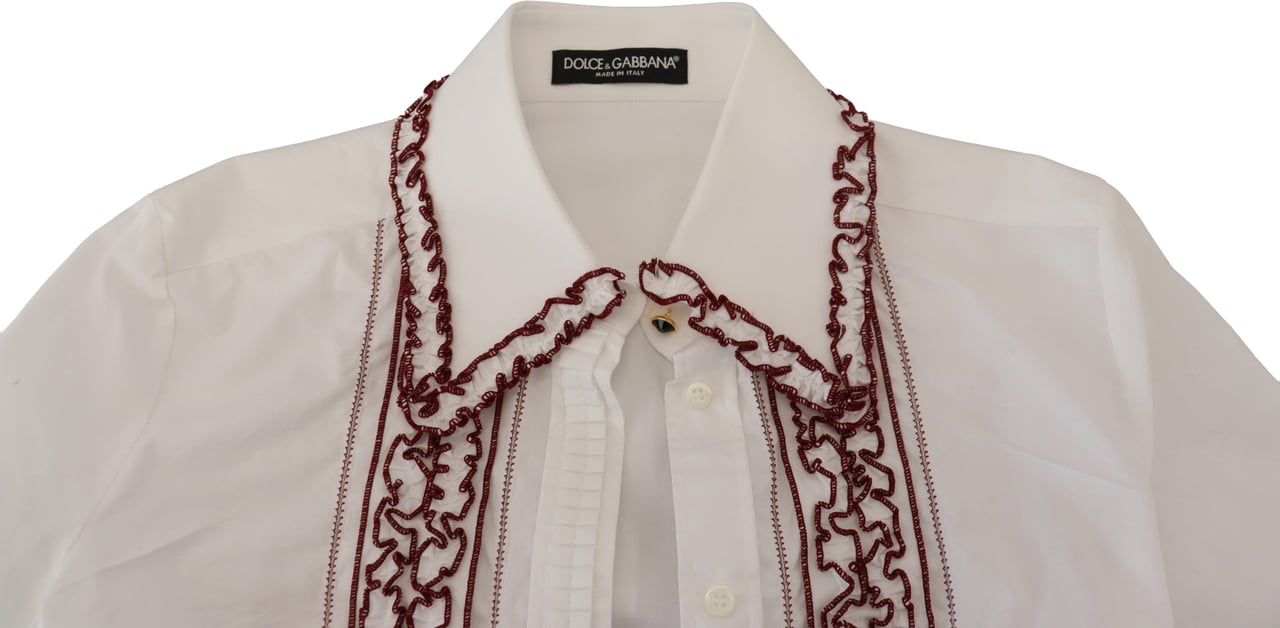 Dolce & Gabbana White Lace Long Sleeves Ruffle Collar Top Wit