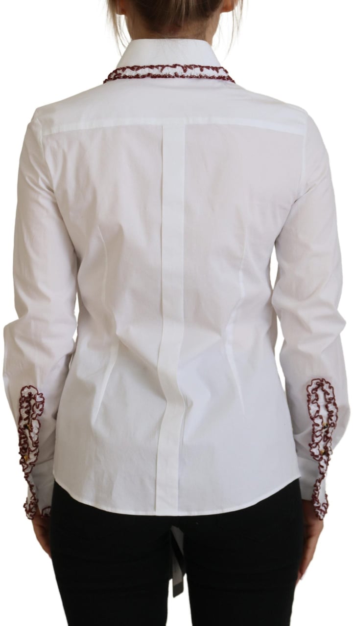 Dolce & Gabbana White Lace Long Sleeves Ruffle Collar Top Wit