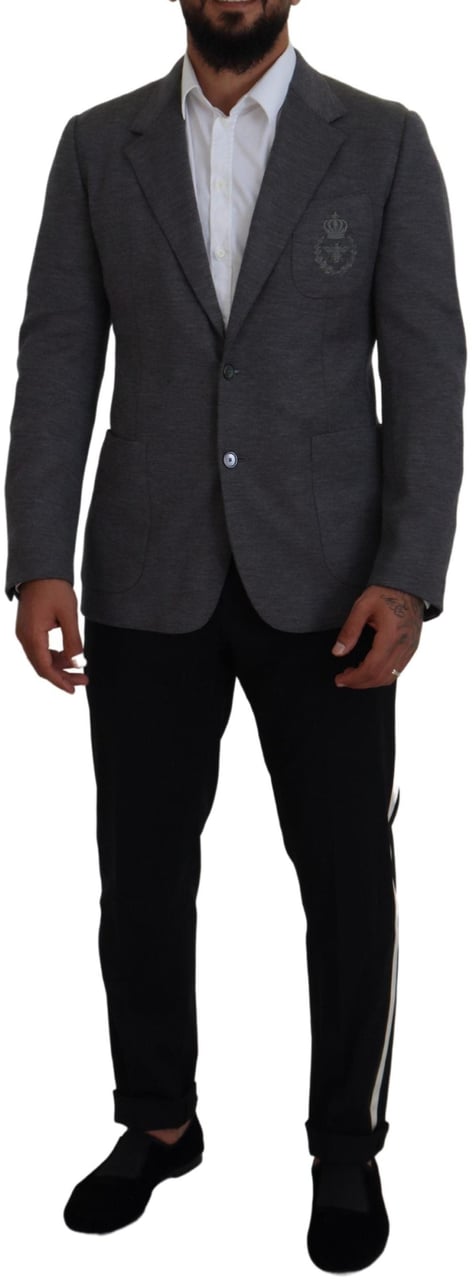 Dolce & Gabbana Gray Wool Stretch Slim Fit Jacket Blazer Grijs