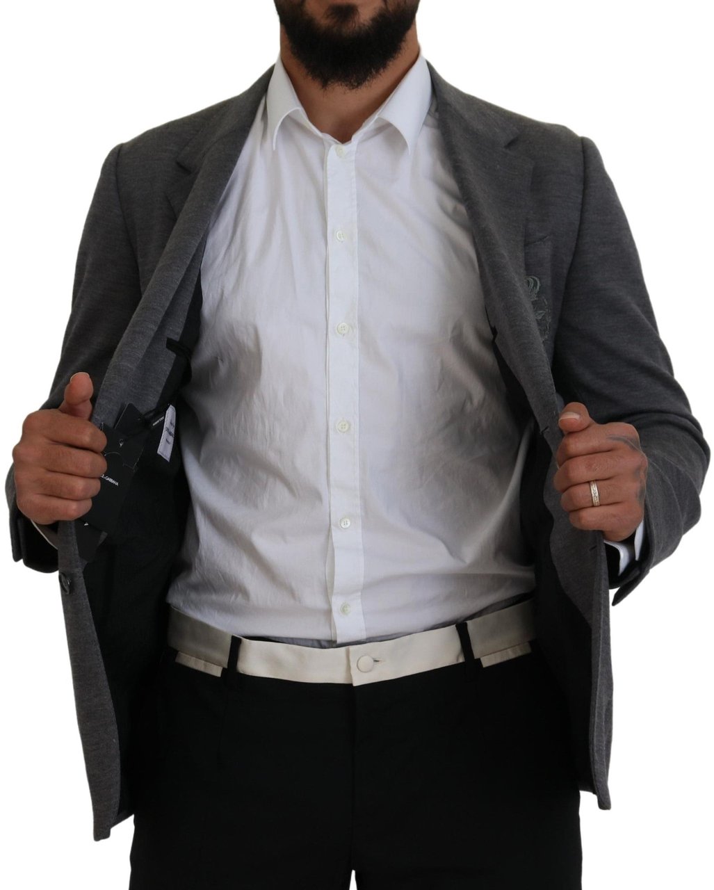 Dolce & Gabbana Gray Wool Stretch Slim Fit Jacket Blazer Grijs