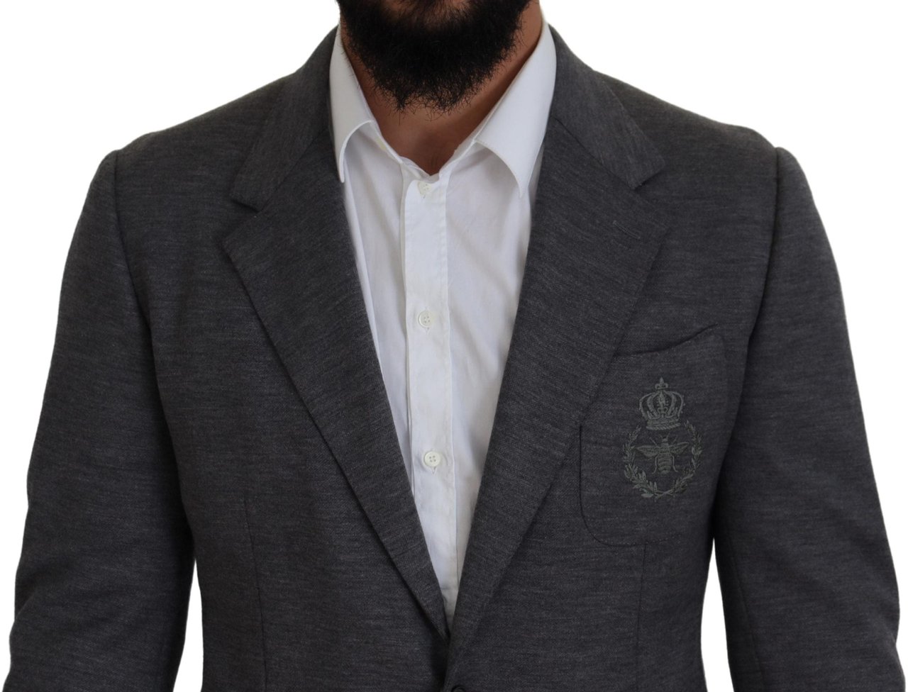 Dolce & Gabbana Gray Wool Stretch Slim Fit Jacket Blazer Grijs