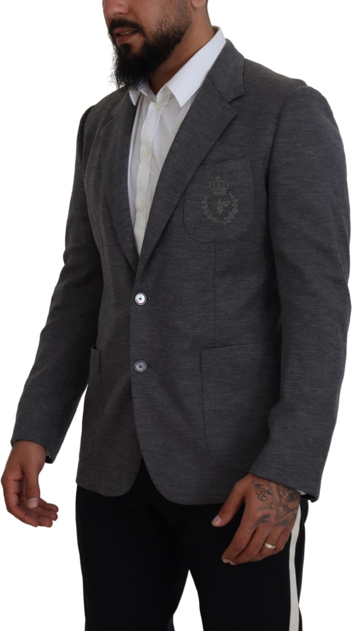 Dolce & Gabbana Gray Wool Stretch Slim Fit Jacket Blazer Grijs