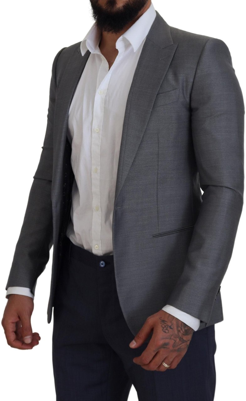Dolce & Gabbana Gray Wool Silk Slim Fit Jacket Blazer Grijs