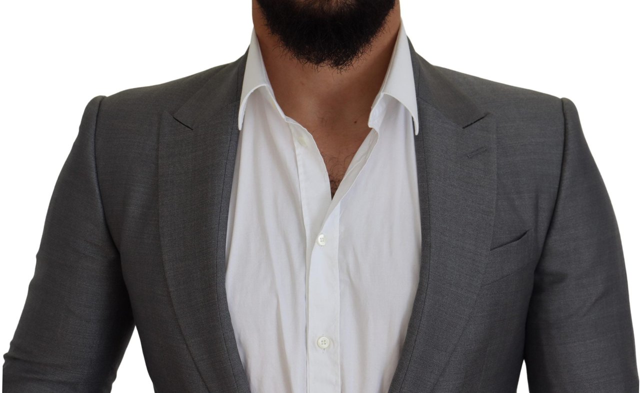 Dolce & Gabbana Gray Wool Silk Slim Fit Jacket Blazer Grijs