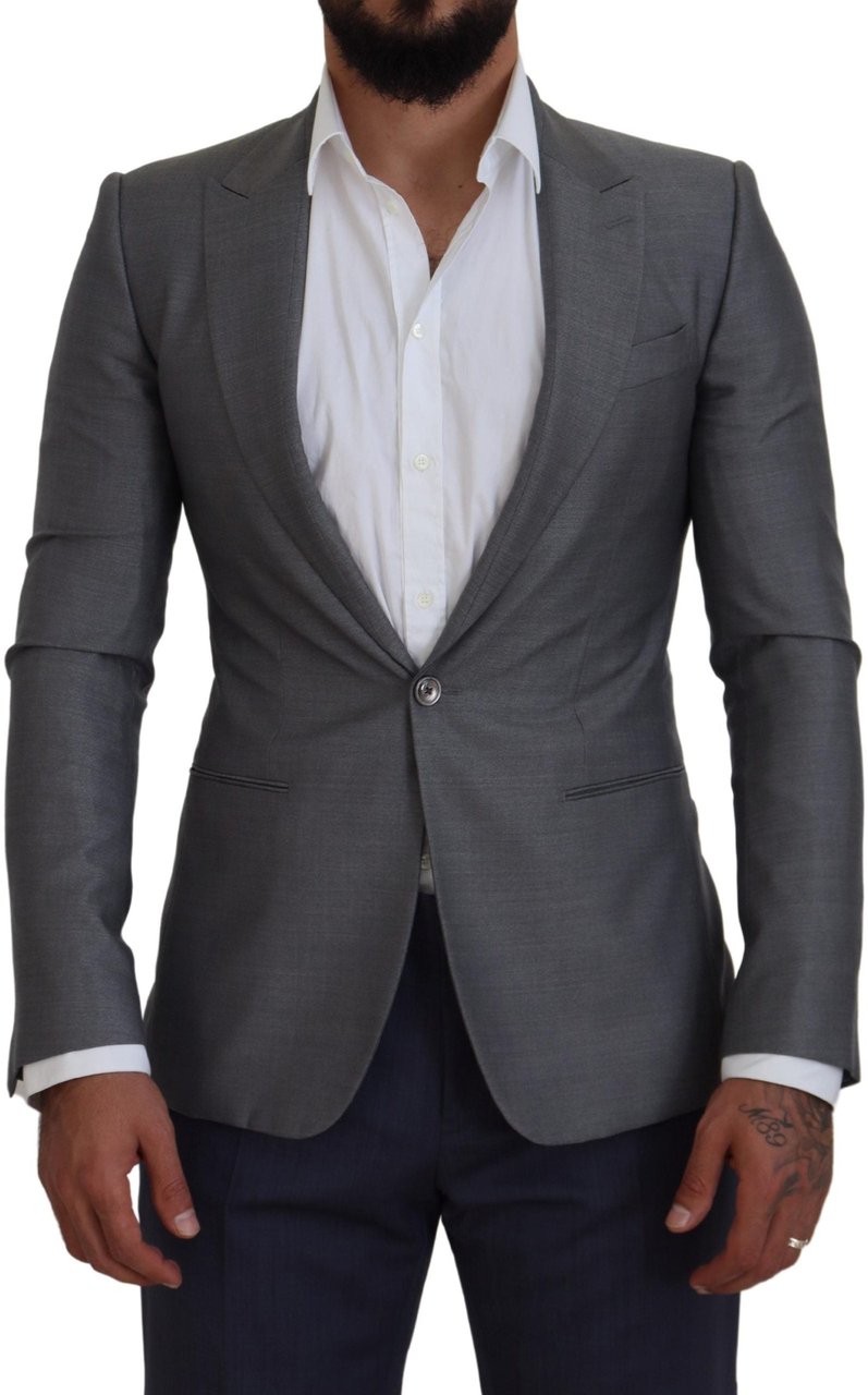 Dolce & Gabbana Gray Wool Silk Slim Fit Jacket Blazer Grijs