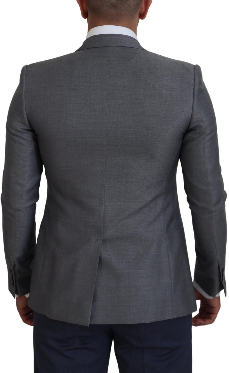 Dolce & Gabbana Gray Wool Silk Slim Fit Jacket Blazer Grijs