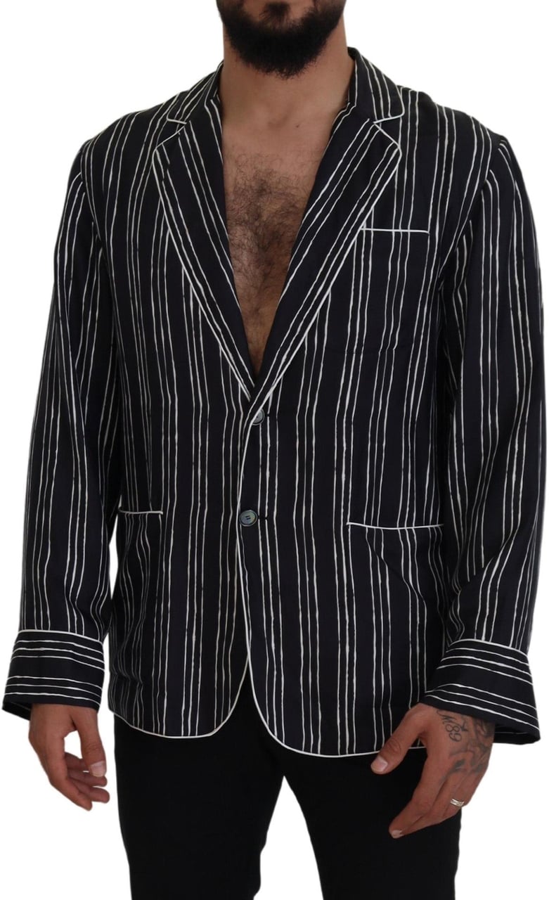 Dolce & Gabbana Blue Striped Silk Pajama Shirt Jacket Blauw