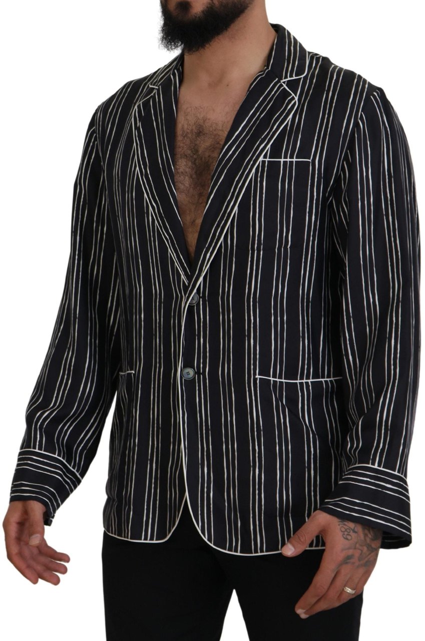 Dolce & Gabbana Blue Striped Silk Pajama Shirt Jacket Blauw