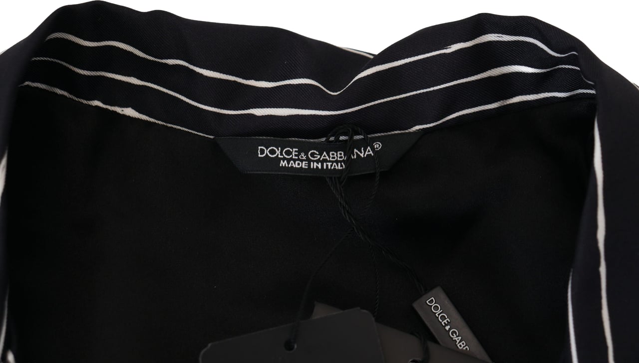 Dolce & Gabbana Blue Striped Silk Pajama Shirt Jacket Blauw