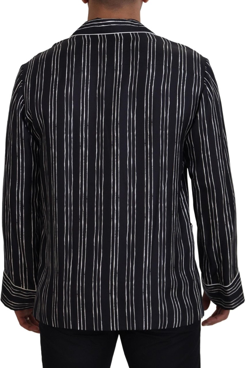 Dolce & Gabbana Blue Striped Silk Pajama Shirt Jacket Blauw