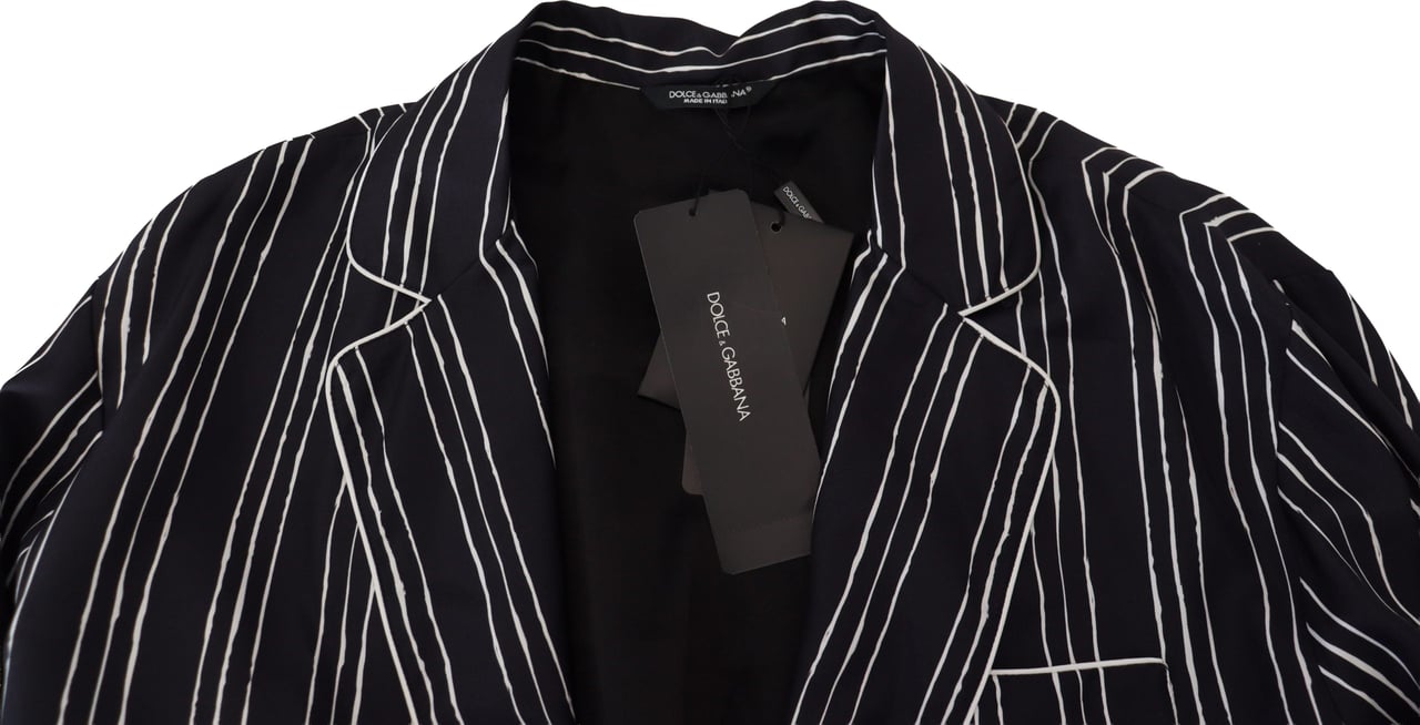 Dolce & Gabbana Blue Striped Silk Pajama Shirt Jacket Blauw