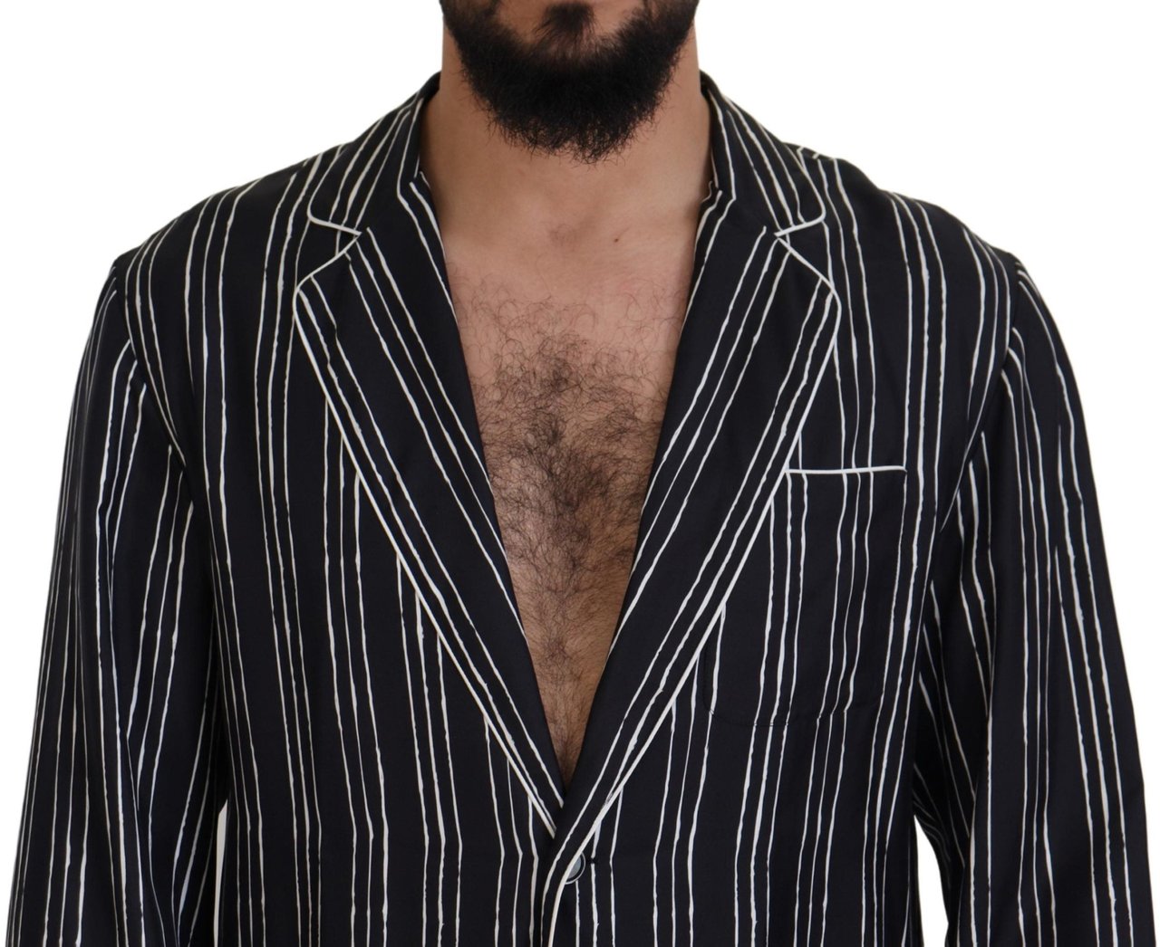 Dolce & Gabbana Blue Striped Silk Pajama Shirt Jacket Blauw