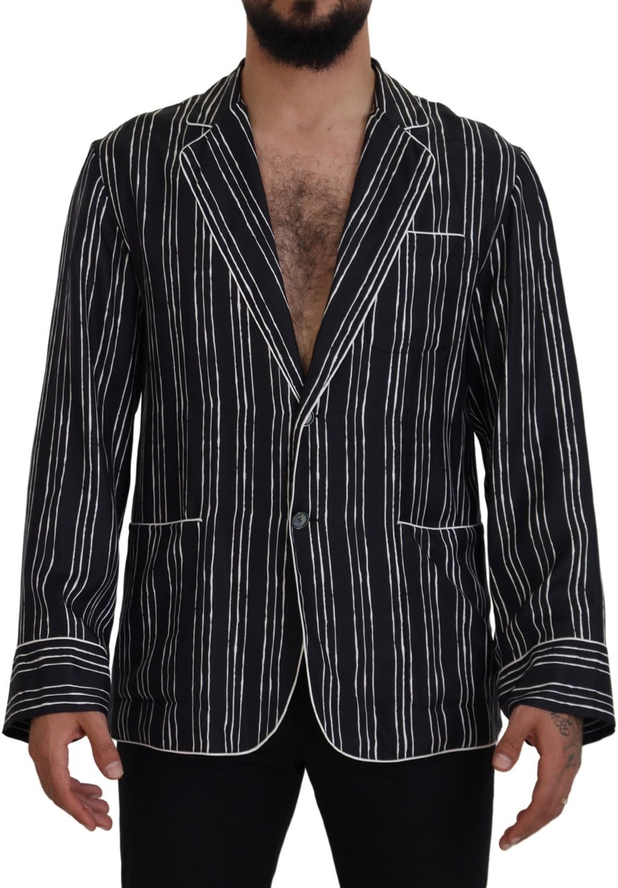 Dolce & Gabbana Blue Striped Silk Pajama Shirt Jacket Blauw