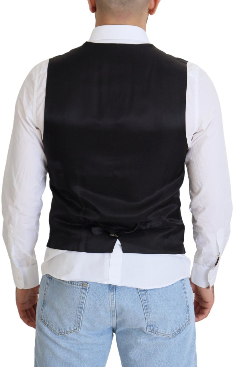 Dolce & Gabbana Black Wool Stretch Waistcoat Formal Vest Zwart