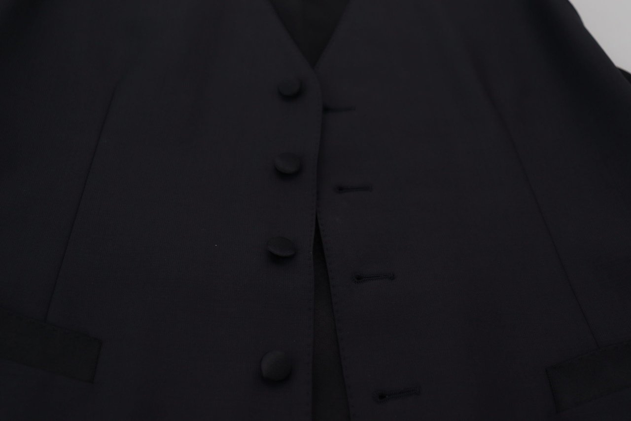 Dolce & Gabbana Black Wool Stretch Waistcoat Formal Vest Zwart