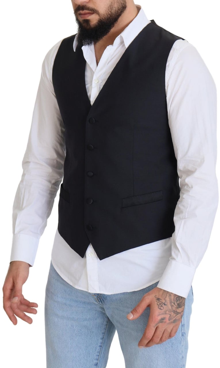 Dolce & Gabbana Black Wool Stretch Waistcoat Formal Vest Zwart